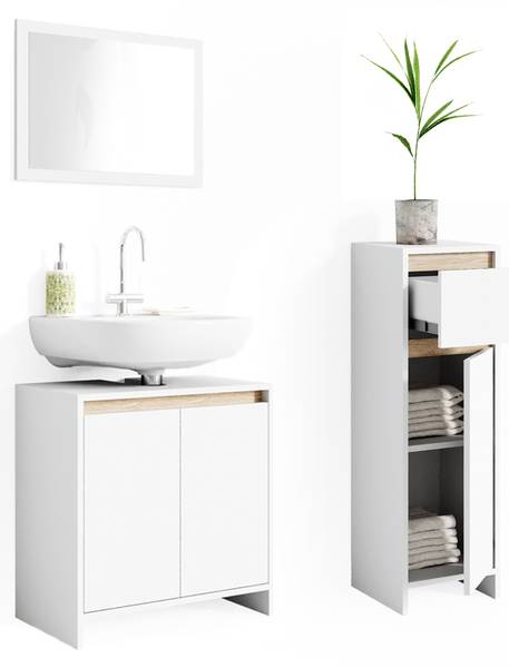 Badmöbel-Set Emma 29824 3er Set Eiche Sonoma Dekor - Weiß