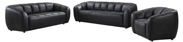 Couchgarnitur mit Sessel PRADONI 3er-Set Schwarz - Echtleder - 90 x 78 x 112 cm