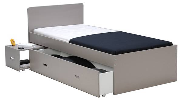 BETT ZENIA mit Nachttisch Schublade Grau - 96 x 80 x 195 cm
