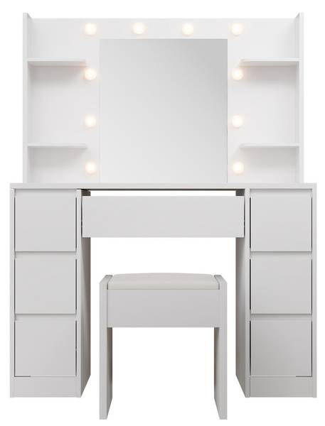 Schminktisch Malia und Hocker Melly Weiß - Holzwerkstoff - 107 x 140 x 40 cm