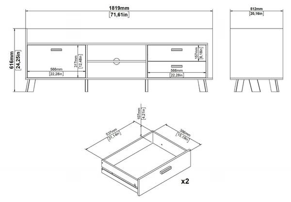 Meuble TV Eloise Marron - Bois manufacturé - 182 x 62 x 51 cm