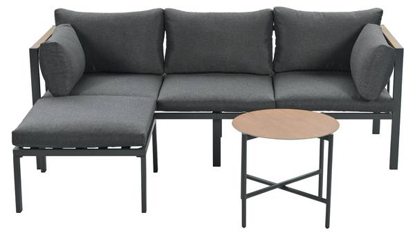 Gartenmöbel-Set WoodyMeta 3-teilig Grau - Glas - Metall - Kunststoff - 183 x 63 x 121 cm
