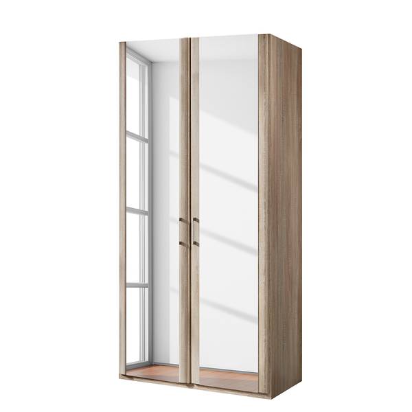 Drehtürenschrank Meran Eiche Sägerau Dekor - 100 x 196 cm - Ohne Kranzblende - Ohne Beleuchtung - 2 Spiegeltüren