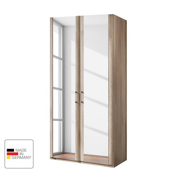 Drehtürenschrank Meran Eiche Sägerau Dekor - 100 x 196 cm - Ohne Kranzblende - Ohne Beleuchtung - 2 Spiegeltüren