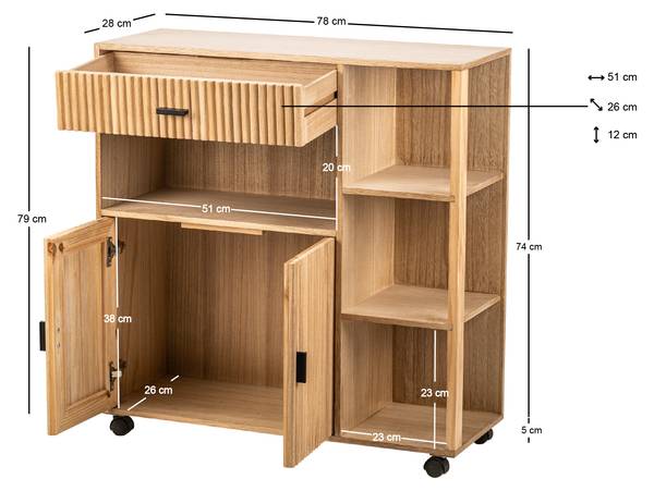 Servierwagen OULU Braun - Massivholz - 78 x 79 x 28 cm