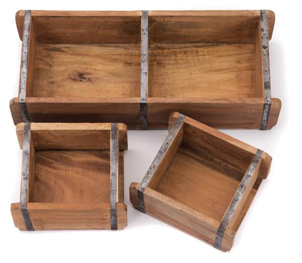 Kisten-Set Bricks III 3-teilig Braun - Massivholz - 65 x 14 x 30 cm