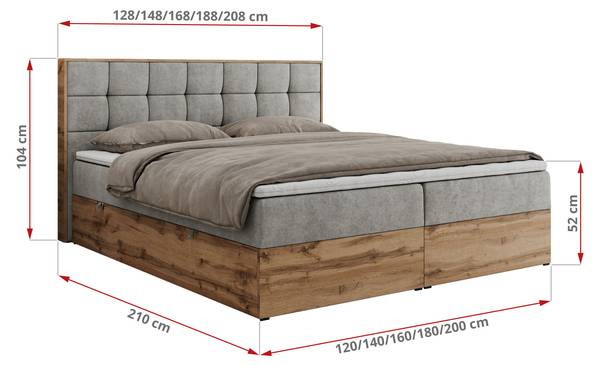 Boxspringbett ALBERO 1 Platingrau - Breite: 148 cm - H3