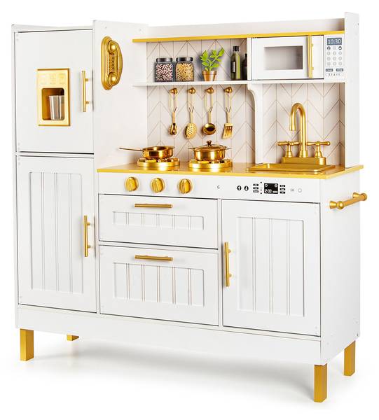 Kinderküche aus Holz mit Zubehör - GOLD Weiß - Holzwerkstoff - 30 x 99 x 98 cm