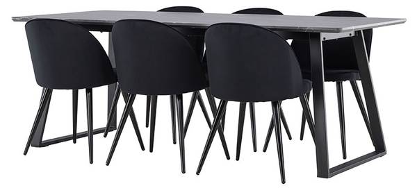 Essgruppe Malaga (7-teilig) Schwarz - Glas Schwarz - Hochglanz Schwarz - Grau