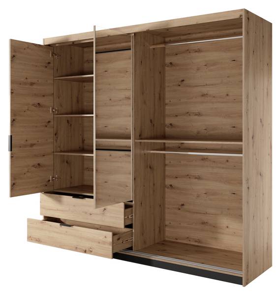 Kledingkast Napoli grijs - plaatmateriaal op houtbasis - 220 x 211 x 60 cm