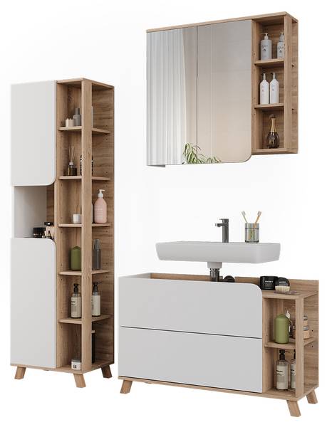 Badmöbel-Set Karen 55429 3er Set Reinweiß - Eiche Sonoma Dekor