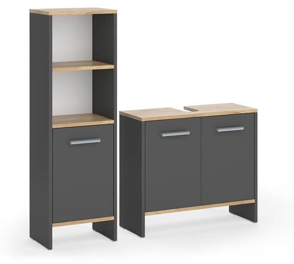 Badezimmermöbel-Set Karli 57971 2er Set Anthrazit - Eiche Dekor