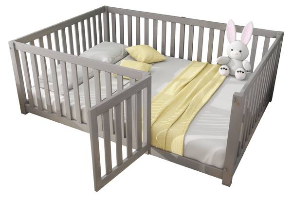 Kinderbed Mara Ⅱ grijs - plaatmateriaal op houtbasis - metaal - massief hout - 147 x 60 x 204 cm