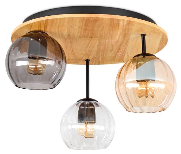 Deckenleuchte Cesaro Braun - Grau - Holzwerkstoff - Metall - Holz teilmassiv - 42 x 29 x 43 cm
