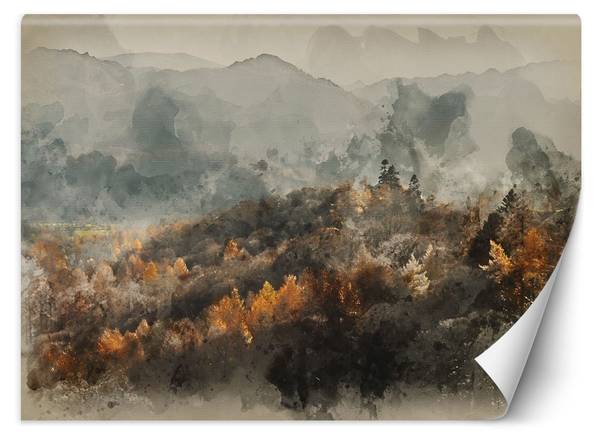 Fototapete Herbstwald in Nebel gehüllt 100 x 70 cm