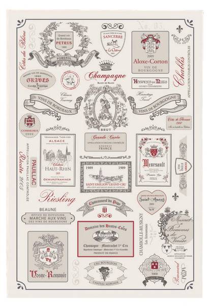 Geschirrtuch Étiquettes de vins Weiß - Textil - 72 x 1 x 48 cm