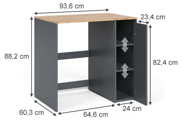 Hoge Wasmachinekast Viktor 55161 antracietkleurig - eikenhouten look - 94 x 61 cm