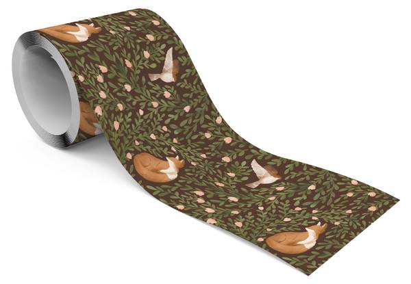Tapetenbordüre FÜCHSE Vögel Pflanzen Beige - Braun - Grün - Fleece - 10 x 300 x 300 cm