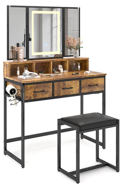 Schminktisch Fyrk 53021 2er set Braun - Holzwerkstoff - 90 x 138 x 40 cm