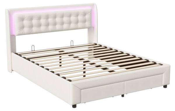 Polsterbett Luftdruck YHSPT93 Beige - Metall - Massivholz - 145 x 101 x 193 cm
