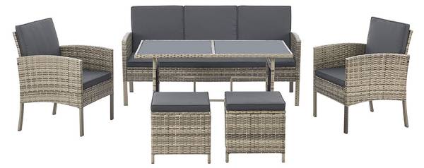 Gartenmöbel Sitzgruppe Turin (6-teilig) Grau