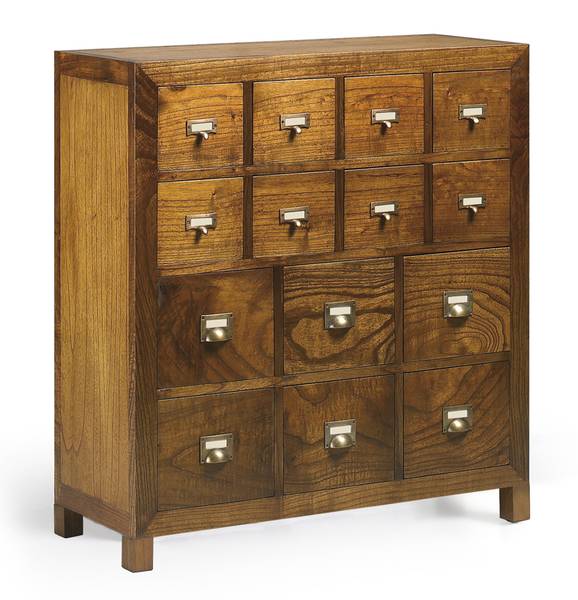 KOMMODE MIT 14 SCHUBLADEN AUS HOLZ L90cm Braun - Holz teilmassiv - 90 x 90 x 35 cm