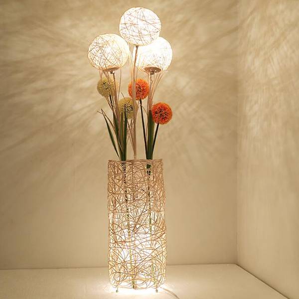 Staande lampe Lumiflora wit - rotan - 20 x 109 x 20 cm