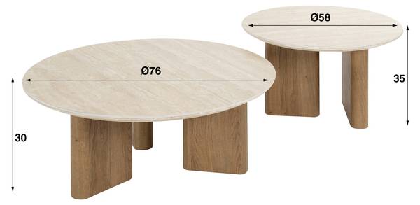 Couchtisch ROMANO 2er-Set Braun - Holzwerkstoff - 76 x 30 x 76 cm