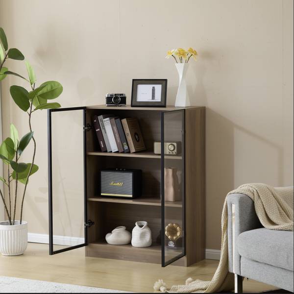 Sideboard EveGlass Ⅲ Braun - Holzwerkstoff - Glas - 80 x 106 x 32 cm