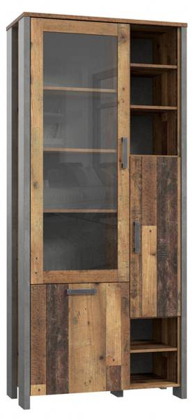 Vitrine 3 portes 14 niches BUCK Marron - En partie en bois massif - 92 x 205 x 42 cm