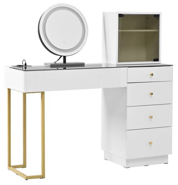 Kaptafel met spiegel GlassGLOW wit - plaatmateriaal op houtbasis - 40 x 120 x 120 cm