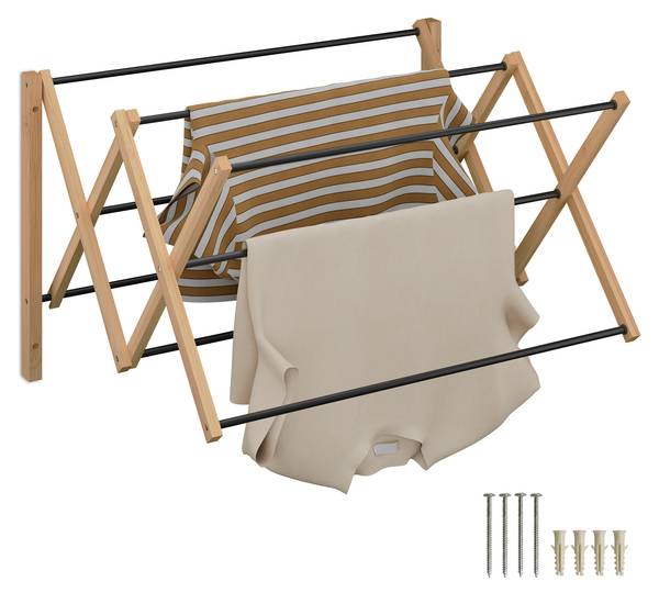 Wanddroogrek uitschuifbaar bamboe zwart - lichtbruin