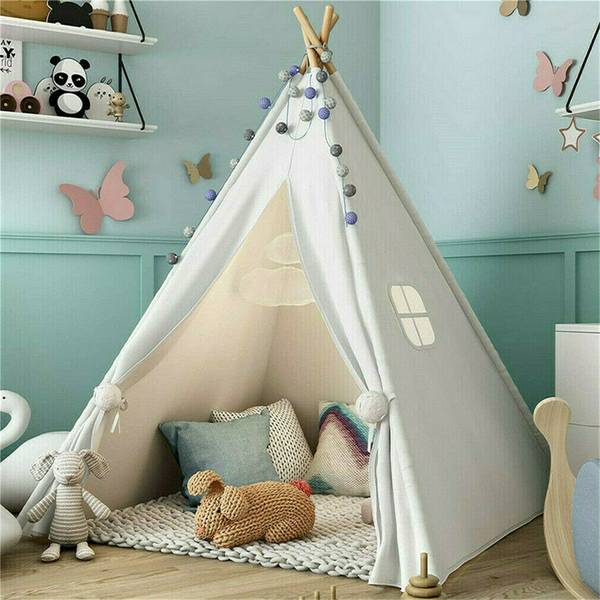 Zelt Tipi Kinderzelt Weiß Weiß - Leinen - 120 x 135 x 120 cm