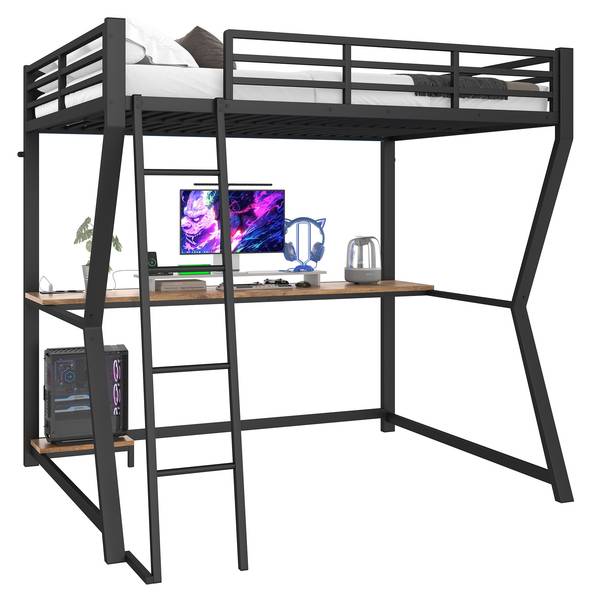 Hochbett Yasmin mit LED-Beleuchtung Schwarz