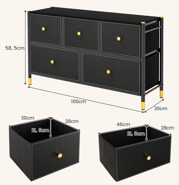 Stoffen dressoir VL32431NWNL zwart - plaatmateriaal op houtbasis - 30 x 59 x 100 cm