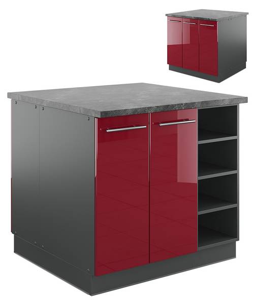 Keukeneiland Fame-Line 38731 antracietkleurig - hoogglans bordeauxrood