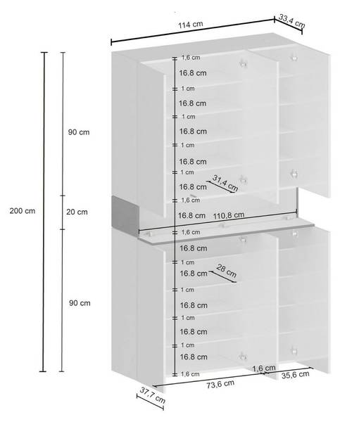 Schuhschrank Marzio Braun - Holzwerkstoff - 114 x 200 x 35 cm