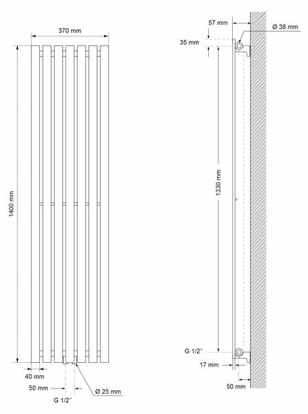 Paneelheizkörper RONNE Anthrazit - 6 x 140 x 37 cm
