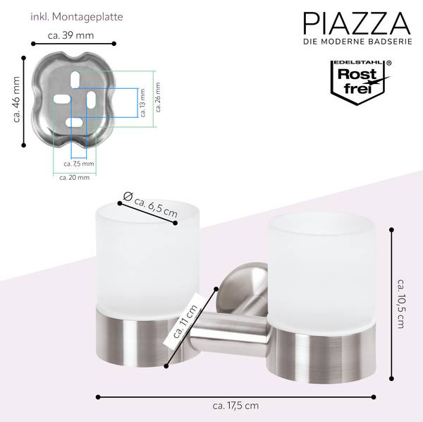 Doppelbecher Piazza inkl. Klebe Set Silber - Metall - 18 x 11 x 11 cm