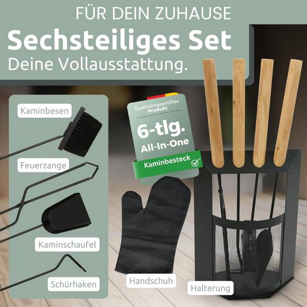 Kaminbesteck THEO (6-teilig) Schwarz - Metall - 29 x 61 x 20 cm