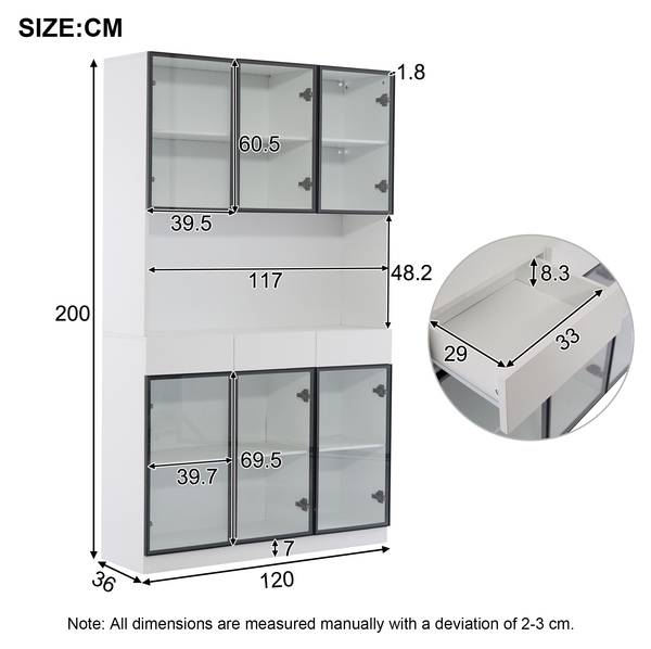 Vitrinenschrank Ourea Ⅰ Schwarz - Weiß - Holzwerkstoff - Glas - Metall - 36 x 200 x 120 cm