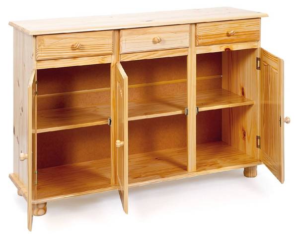 Sideboard mit drei Türen und drei Braun - Massivholz - 43 x 87 x 130 cm