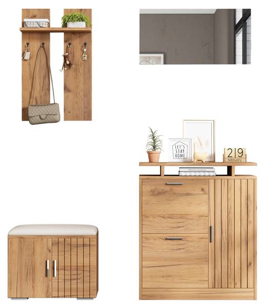 Kledingkastset NaturSHEF bruin - plaatmateriaal op houtbasis - 35 x 133 x 140 cm