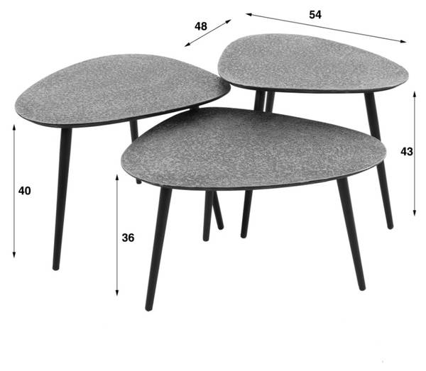 Table basse LAUCA set de 3 Marron - Acier - 48 x 43 x 54 cm