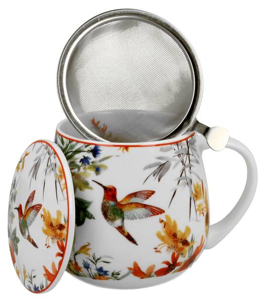 Becher Secret Garden mit Teesieb 3er Set Grün - Porzellan - 12 x 10 x 8 cm