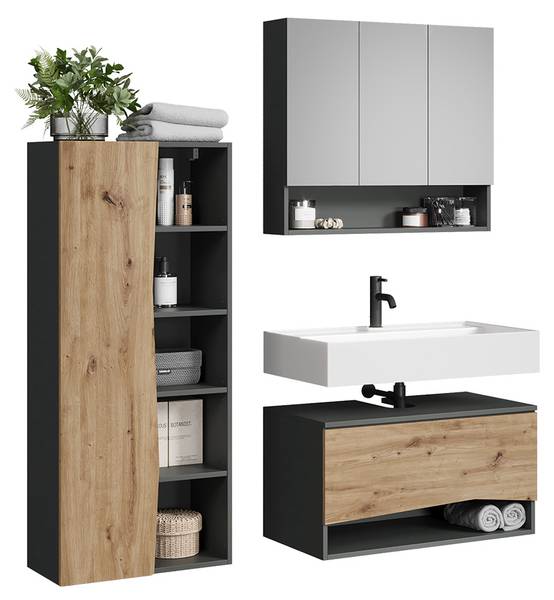 Badmöbel-Set Willow 59896 3er Set Braun - Grau - Holzwerkstoff - 80 x 43 x 43 cm
