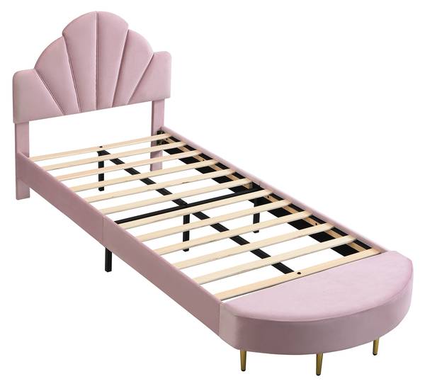 Kinderbett VELVMetal Ⅰ Pink - Samt - 100 x 110 x 241 cm