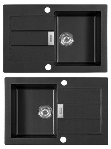 Spülbecken Sid611-78 mit Batterie Schwarz - Keramik - 78 x 50 x 20 cm