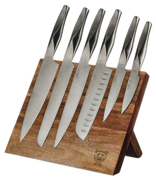 Messenblok en messen LARUS 7-delig zilver - metaal - 7 x 1 x 24 cm