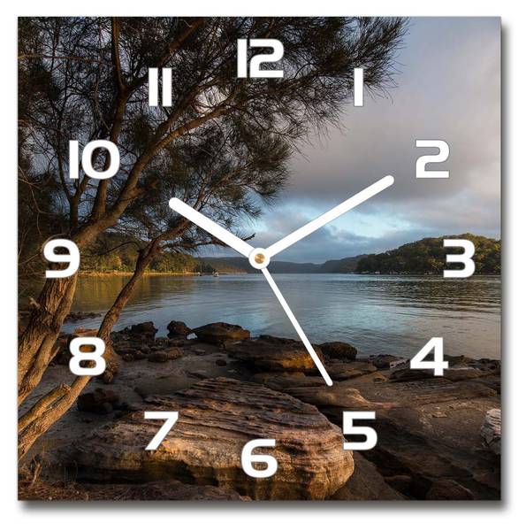 Wanduhr Baum am Fluss Weiß - Glas - 30 x 30 x 1 cm
